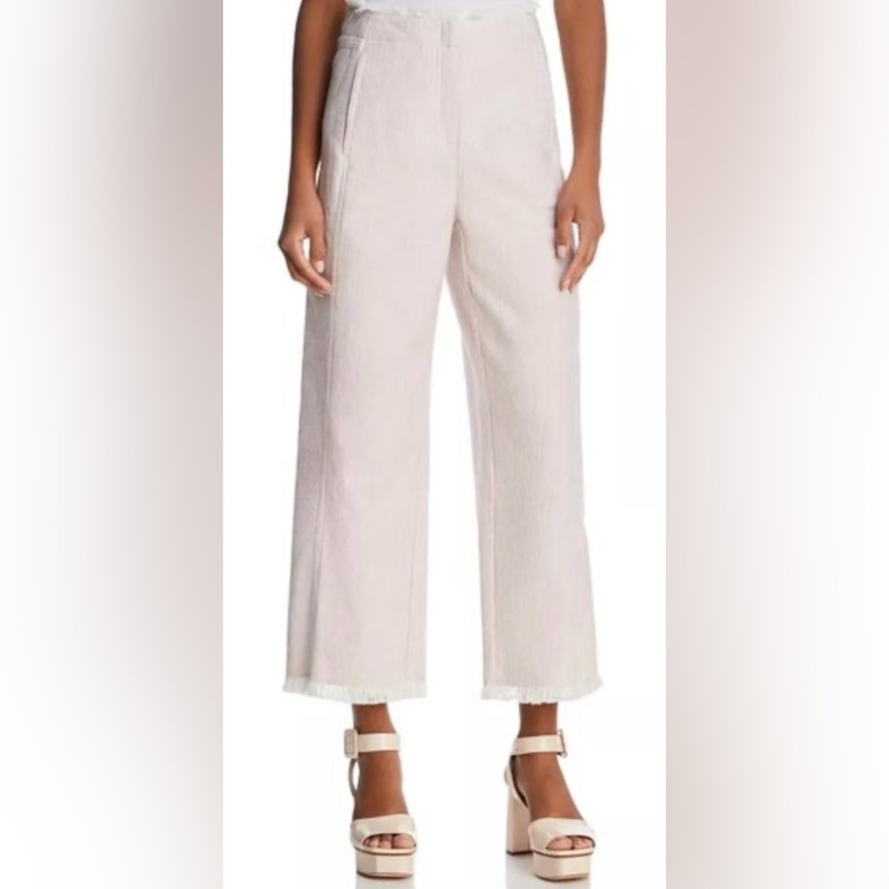 Rebecca Taylor Pant Orchid 12 Wide Leg Slub Suiting Tweed Fringe Crop Light Pink
